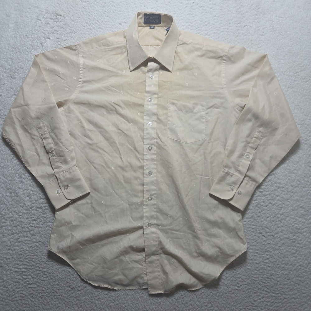 Vtg Givenchy for Chesa Shirt Men's 16-32 Large Cream Satin Shiny Button Up Retro